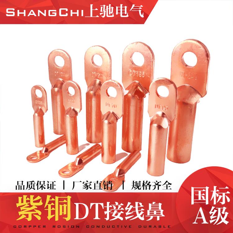 DT国标A级铜接线端子铜鼻子紫铜接头电线鼻直接头线耳10平方
