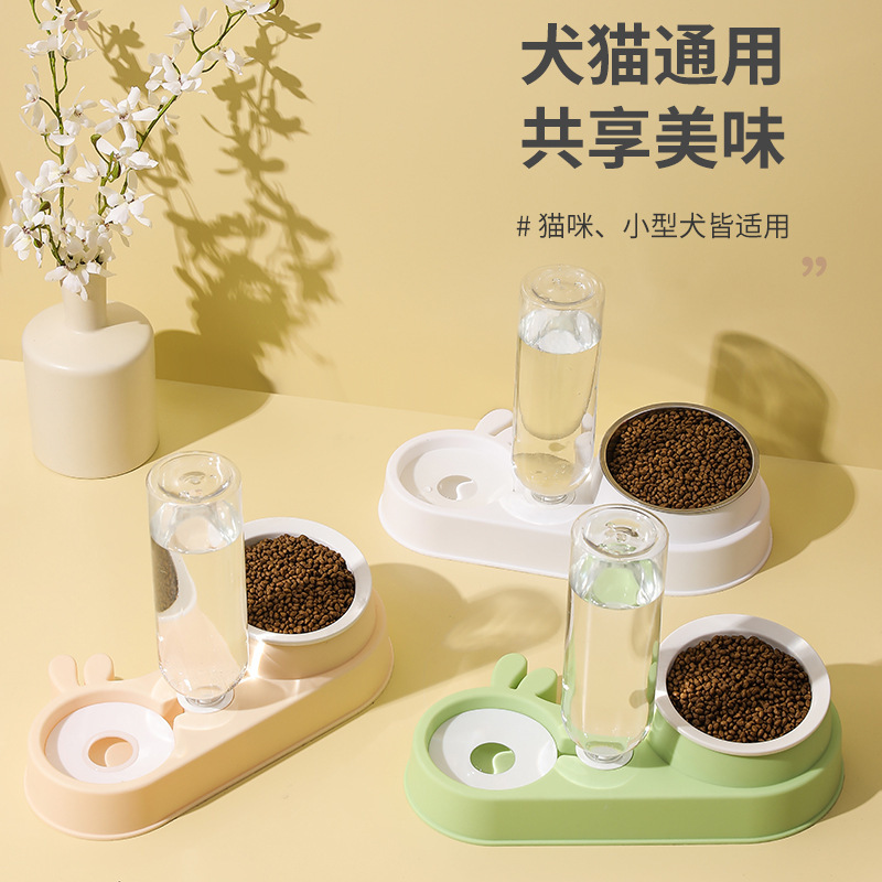 新款可爱兔耳朵陶瓷猫咪自动饮水机喂食器宠物双碗一体狗盆猫碗
