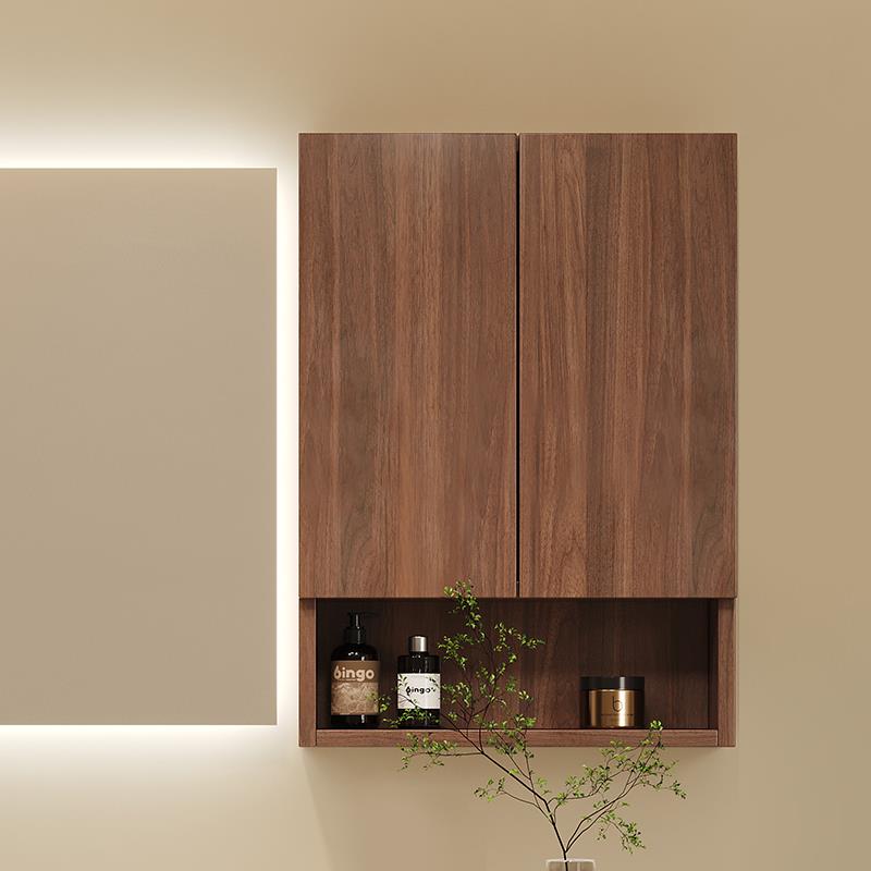 需定制胡桃色卫生间壁柜储物边柜壁挂式厕所窄实木置物架浴室柜上