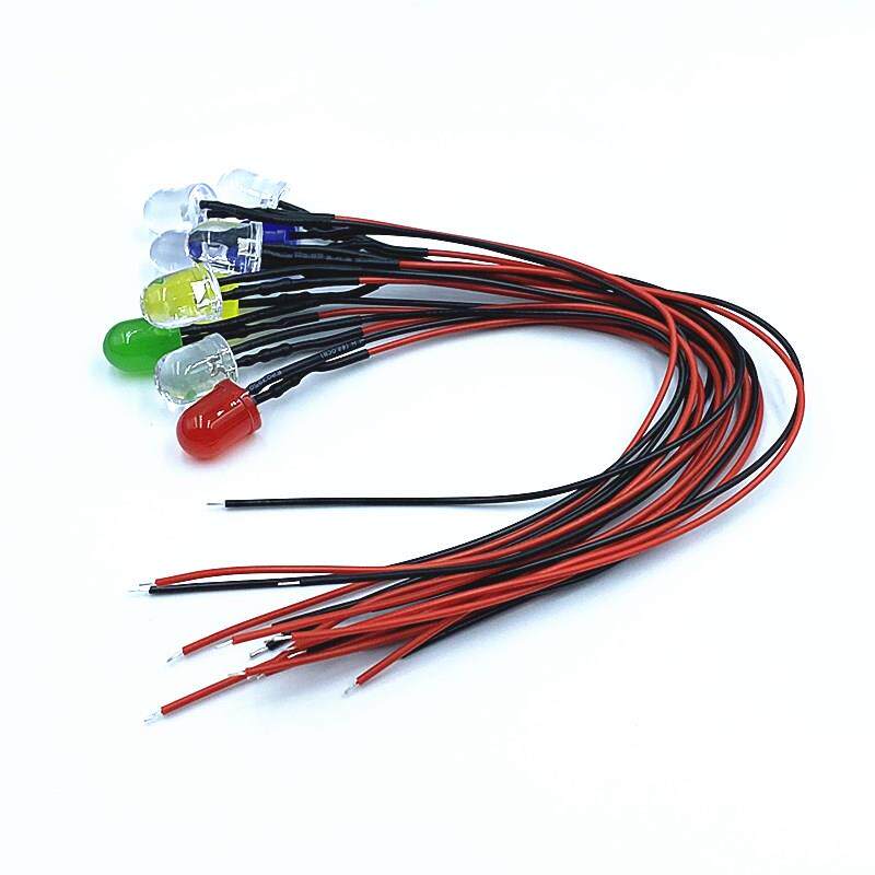 10MM发光二极管5V12V220伏小型设备改装灯超高亮led灯珠带线20cm