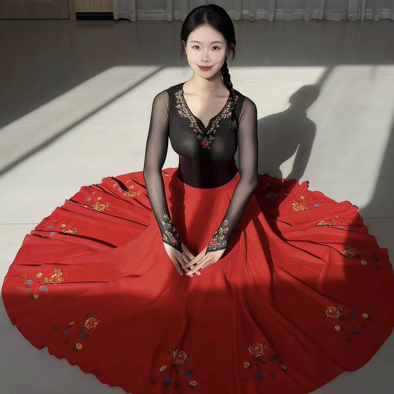 维族女舞蹈刺绣大摆裙演出服