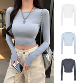 MosesQueen魔西女王运动健身瑜伽服长袖 t恤紧身显瘦露脐短款 上衣