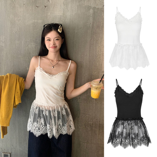 MosesQueen魔西女王白色蕾丝带胸垫吊带背心女内搭外穿打底上衣夏