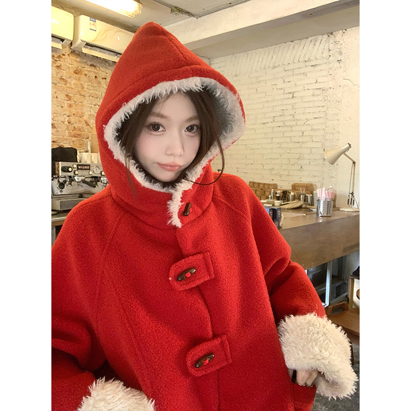 MosesQueen魔西女王新年红色毛呢外套女冬季保暖毛领连帽呢子大衣,女装/女士精品,毛呢外套,淘宝优惠券,粉丝福利购,淘宝优惠卷