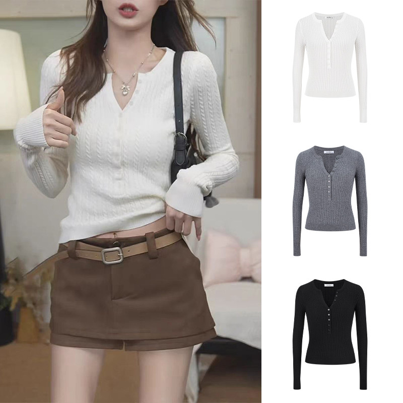 MosesQueen魔西女王半开领麻花针织打底衫女秋冬内搭毛衣长袖上衣