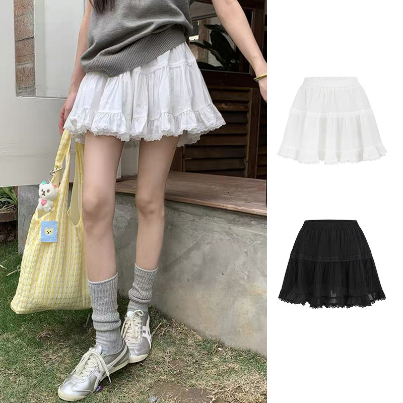 MosesQueen魔西女王白色蕾丝花边半身裙高腰显瘦蓬蓬a字蛋糕短裙