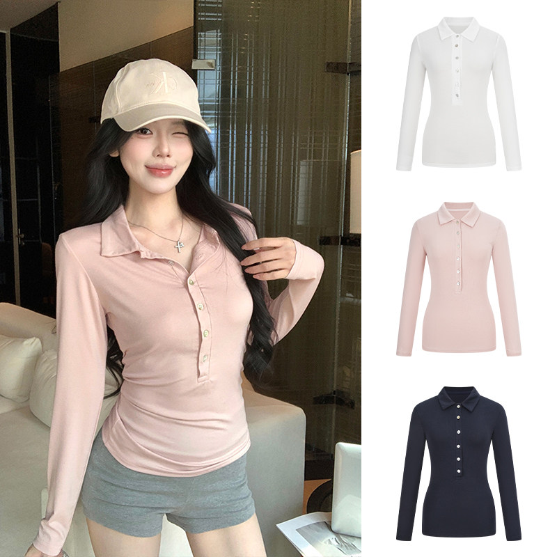 MosesQueen魔西女王粉色polo领长袖t恤内搭修身半开领打底衫上衣,女装/女士精品,T恤,淘宝优惠券,粉丝福利购,淘宝优惠卷