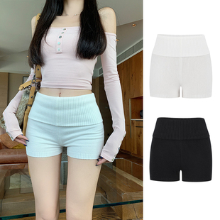 MosesQueen魔西女王白色低腰针织短裤女外穿紧身显瘦打底包臀热裤