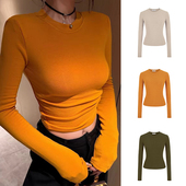 长袖 MosesQueen魔西女王南瓜色打底衫 春秋冬内搭上衣掐腰修身 t恤