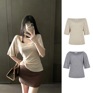 MosesQueen魔西女王大U领防晒罩衫短袖t恤女夏季内搭抹胸背心套装