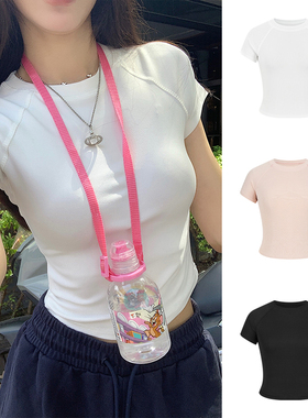 MosesQueen魔西女王白色插肩袖短袖t恤夏季修身显瘦圆领短款上衣