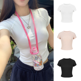 显瘦圆领短款 MosesQueen魔西女王白色插肩袖 修身 t恤夏季 上衣 短袖