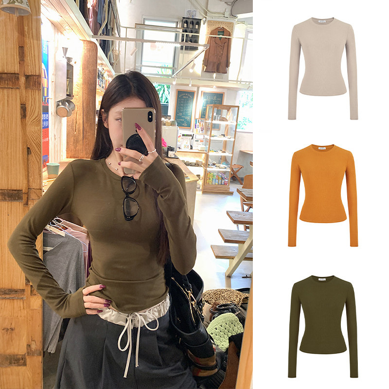 MosesQueen魔西女王内搭打底衫春秋修身显瘦百搭圆领长袖t恤上衣