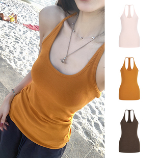 MosesQueen魔西女王南瓜色工字吊带背心外穿美背内搭u领打底上衣
