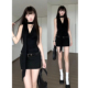 修身 MosesQueen魔西女王黑色无袖 荡领连衣裙女夏季 显瘦包臀短裙子