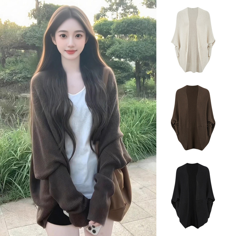 MosesQueen魔西女王蝙蝠袖针织毛衣外套春秋外搭慵懒长袖开衫上衣