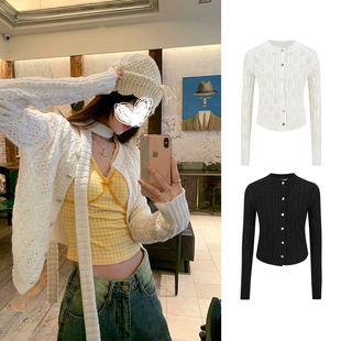 MosesQueen魔西女王白色缕空针织开衫 外套上衣 女春秋外搭毛衣长袖