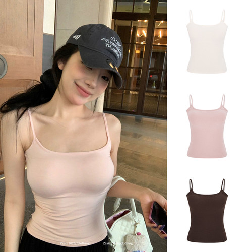 遮副乳磨毛带胸垫吊带背心女内搭