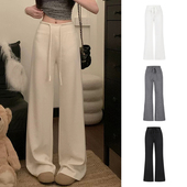 MosesQueen魔西女王米白色休闲运动卫裤 女春秋高腰垂感拖地阔腿裤