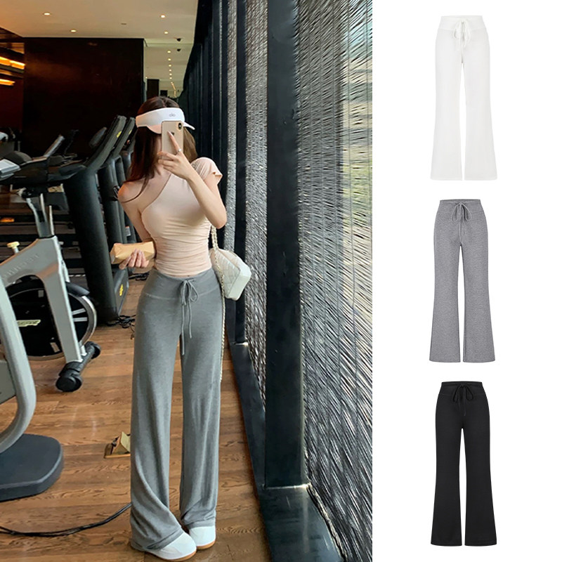 MosesQueen魔西女王面膜裤灰色运动卫裤女夏季休闲微喇垂感阔腿裤
