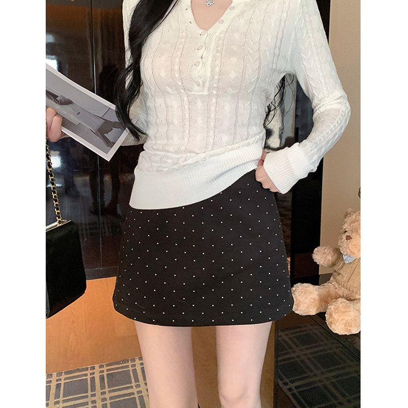 MosesQueen魔西女王黑色波点毛呢半身裙秋冬加厚高腰a字包臀短裙,女装/女士精品,半身裙,淘宝优惠券,粉丝福利购,淘宝优惠卷