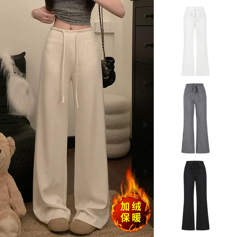 MosesQueen魔西女王米白色休闲运动卫裤女秋冬垂感拖地加绒阔腿裤,女装/女士精品,休闲裤,淘宝优惠券,粉丝福利购,淘宝优惠卷