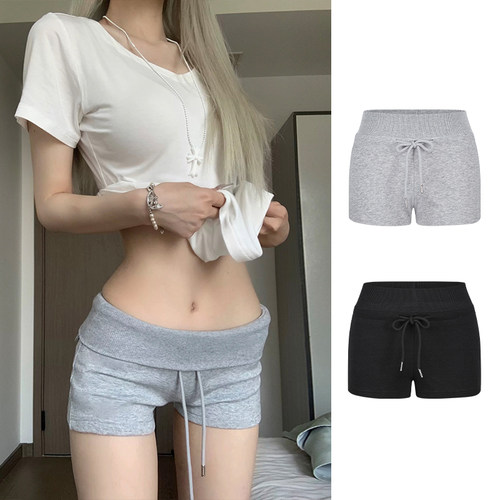 美式灰色运动短裤女休闲显瘦热裤