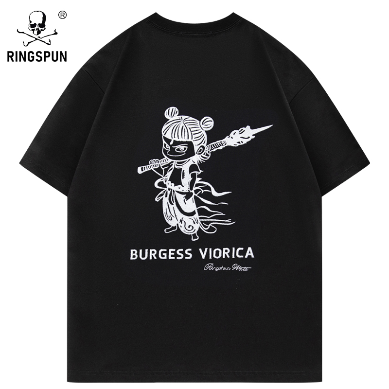 【 RINGSPUN哪吒】新款纯棉短袖t恤男潮牌男装重工刺绣半袖体恤衫