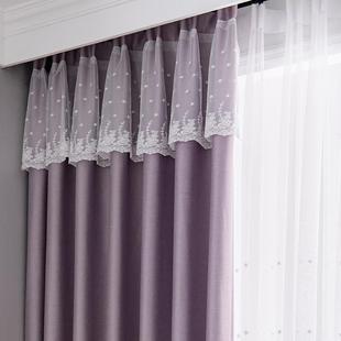 自带帘头遮光窗帘卧室全遮光蕾丝女孩2025年新款高级感挂钩式主卧