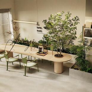 侘寂风书桌图书馆阅览区酒店会议桌样品屋展示中心架空层书桌椅组