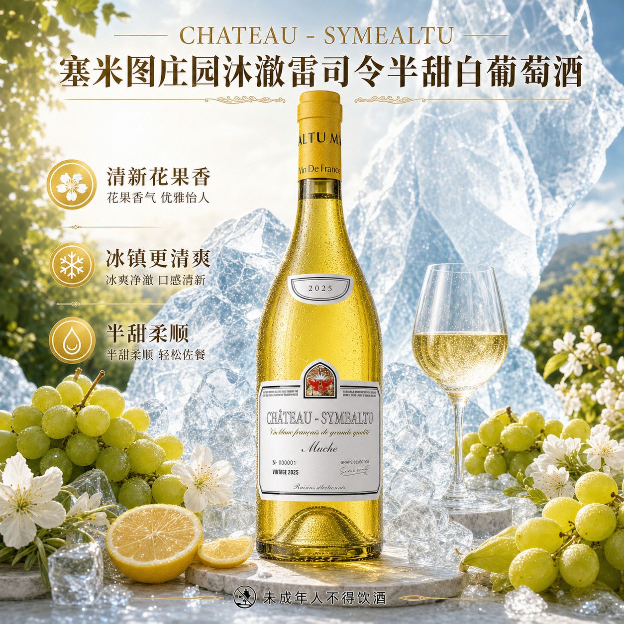 沐澈雷司令半甜白葡萄酒750ML11.5度法国原酒进口清新花果香佐餐
