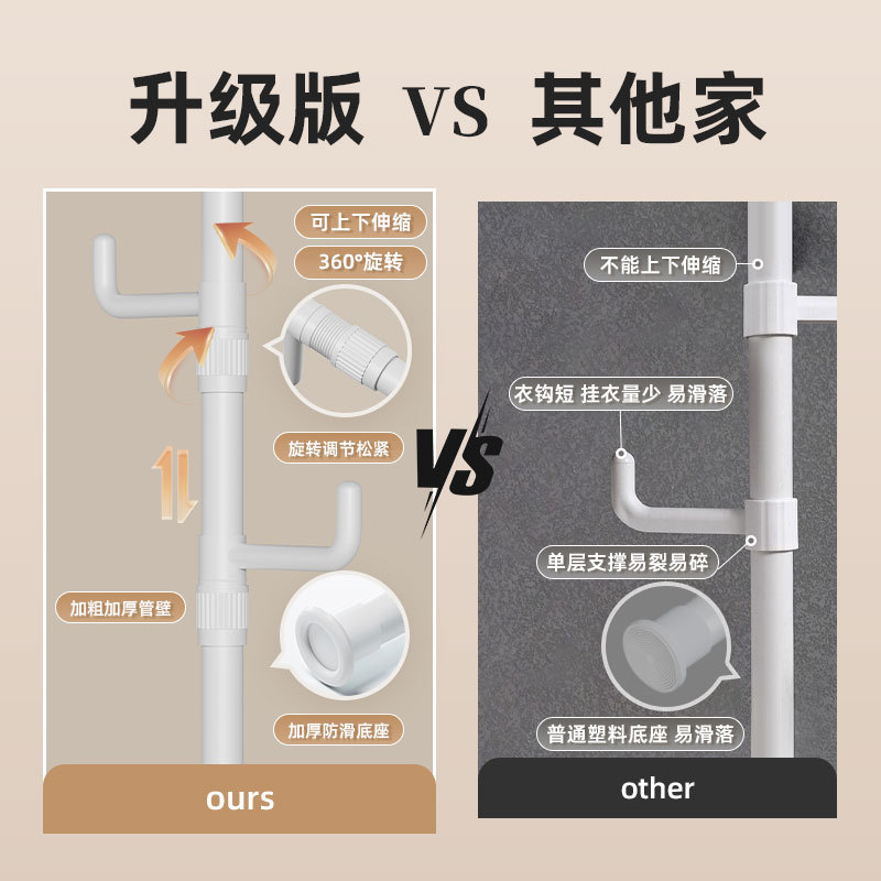 顶天立地衣架落地衣帽架室内晾衣架挂衣钩挂衣架多功能简易衣架子