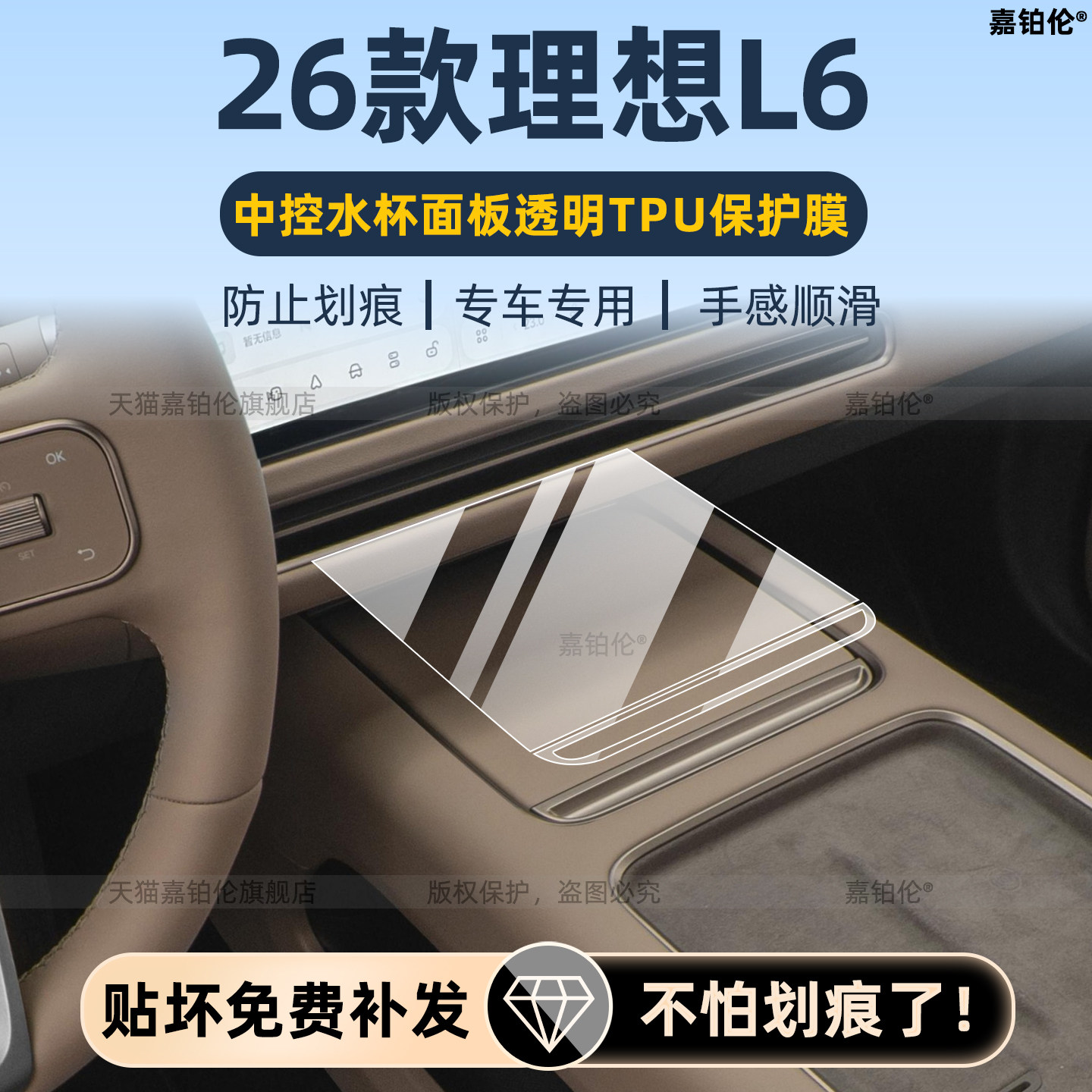 适用26款理想L6内饰中控屏幕钢化膜后排空调屏配件方向盘车上用品