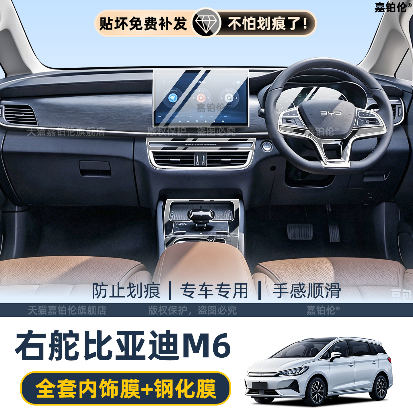 适用香港右舵比亚迪BYD M6导航屏幕钢化膜内饰中控保护贴改装配件