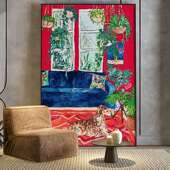 现代美式 挂画 饰画卧室床头壁画竖版 复古风红色美式 艺术客厅玄关装