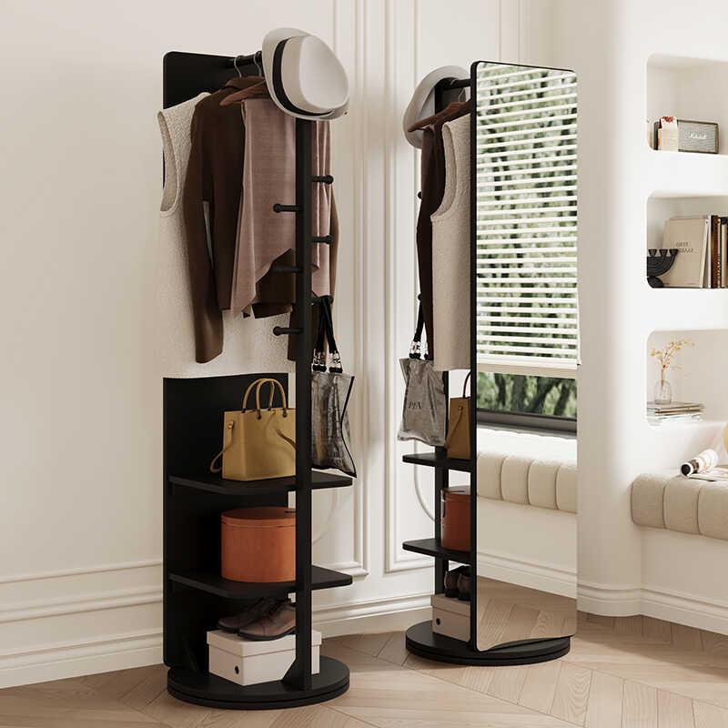 法式复古旋转穿衣镜衣帽架一体实木全身镜落地镜家用可移动挂衣架