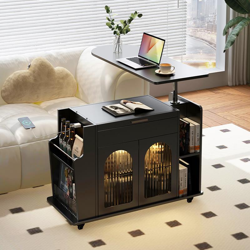 法式复古可移动餐车茶水柜客厅沙发零食柜小茶车带轮升降小方桌