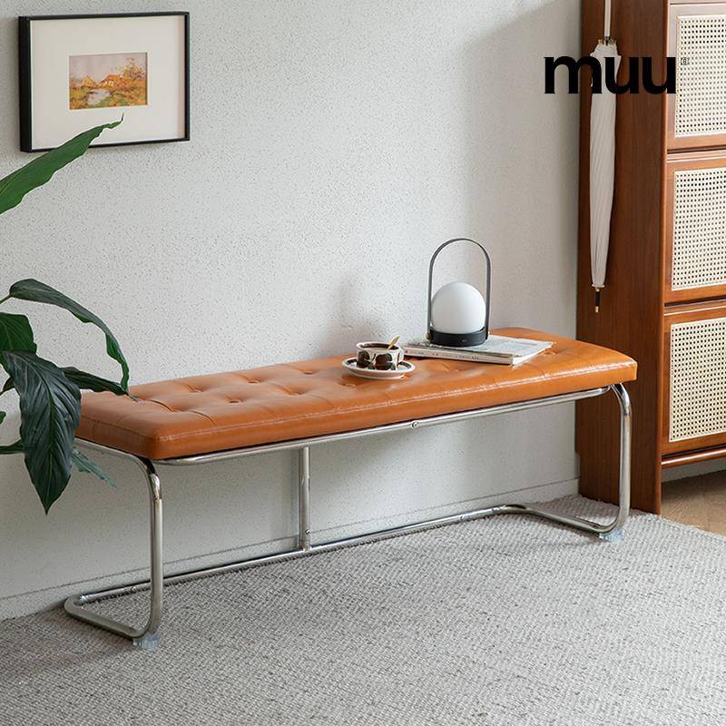 MUU复古长凳北欧日式家用不锈钢椅子餐厅长板凳玄关换鞋凳床尾凳