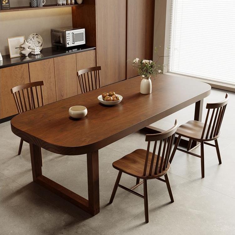 现代简约轻奢实木套装北欧风经典款圆角吃饭桌长方形餐桌椅子组合