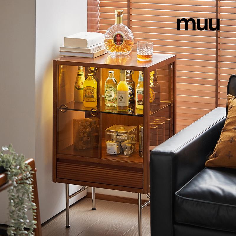 北欧实木书柜复古展示储物柜现代简约日式客厅电视边柜玻璃杂志柜