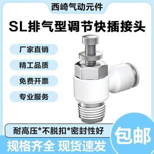 02气缸单向调节 气管快速接头节流阀气动可调排气型调速阀开关SL8