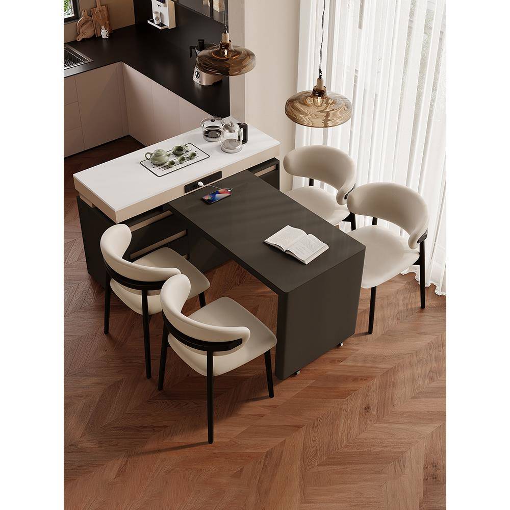 岛台餐桌一体家用可伸缩旋转饭桌2025新款小户型岩板多功能吧台桌