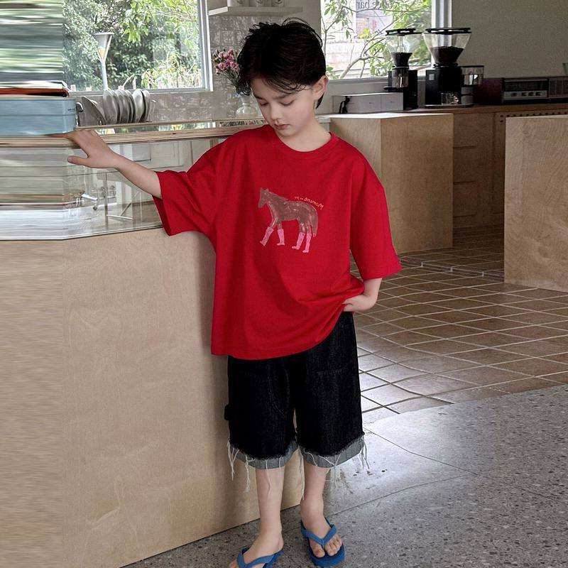男童纯棉短袖t恤宽松童装印花韩版童装2026新款百搭儿童上衣半袖