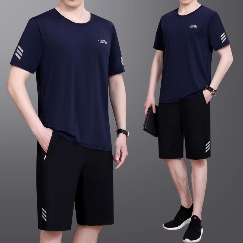 高端名牌冰丝运动套装男夏季2022新款短袖短裤速干两件套男士夏装