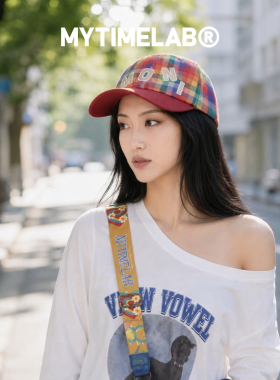 MYTIMELAB摩太潮玩MONITA贴贴棒球帽美式男女格纹刺绣字母秋冬款