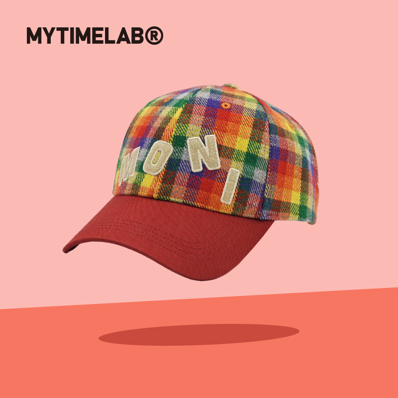 MYTIMELAB摩太潮玩MONITA贴贴棒球帽美式男女格纹刺绣字母秋冬款
