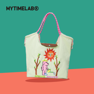 MYTIMELAB摩太潮玩单肩包 粉狗刺绣手提包女上班通勤大容量购物袋