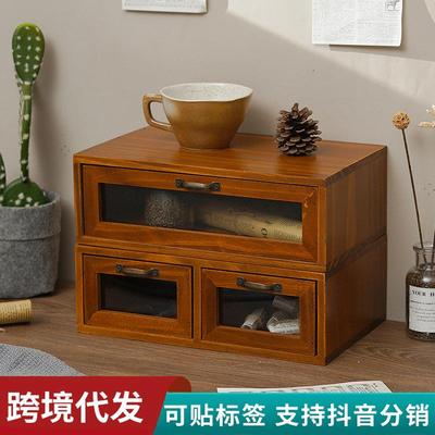中式实木抽屉式复古电脑增高架桌面收纳盒化妆品办公室桌上置物架