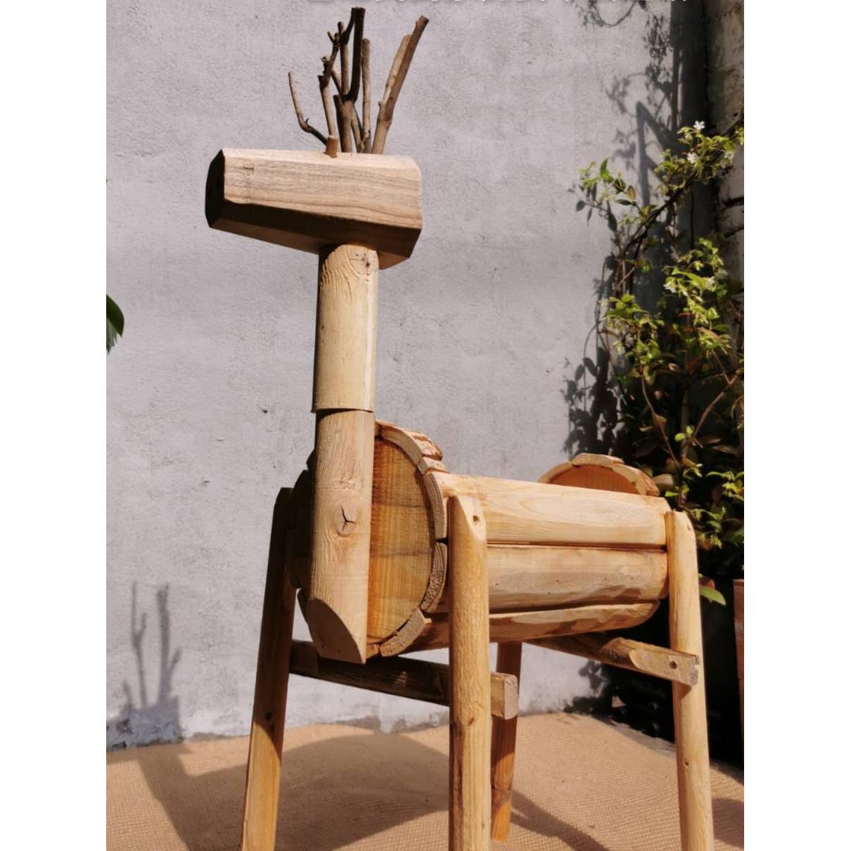 实木小鹿花器幼儿园环境布置民宿橱窗摆件花园庭院装饰造景道具