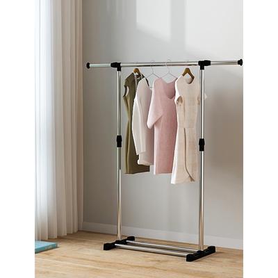 阳台落地伸缩晒衣架不锈钢晾衣架双杆式简易晾衣杆卧室内升降家用